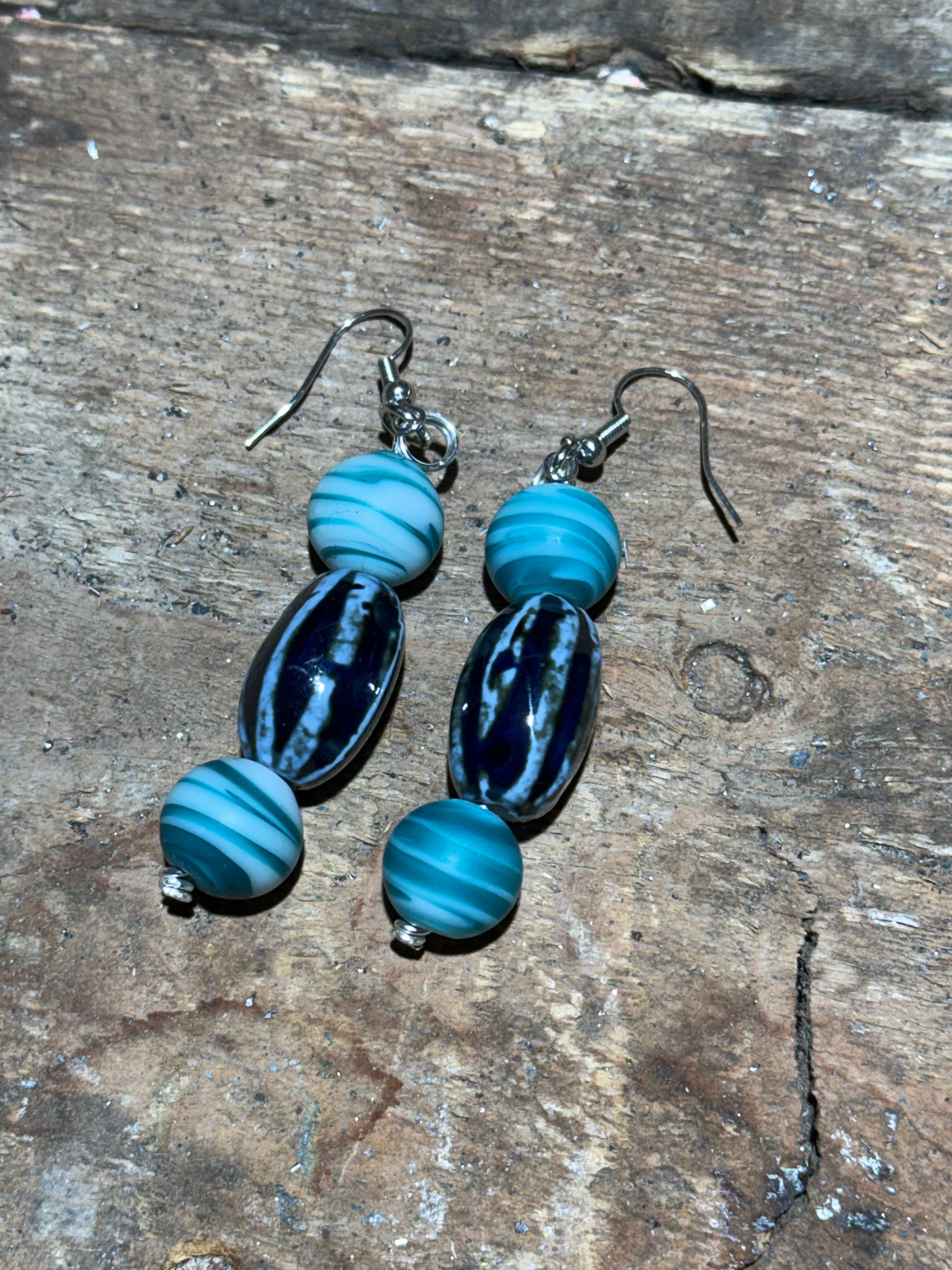 Blue bead earrings.