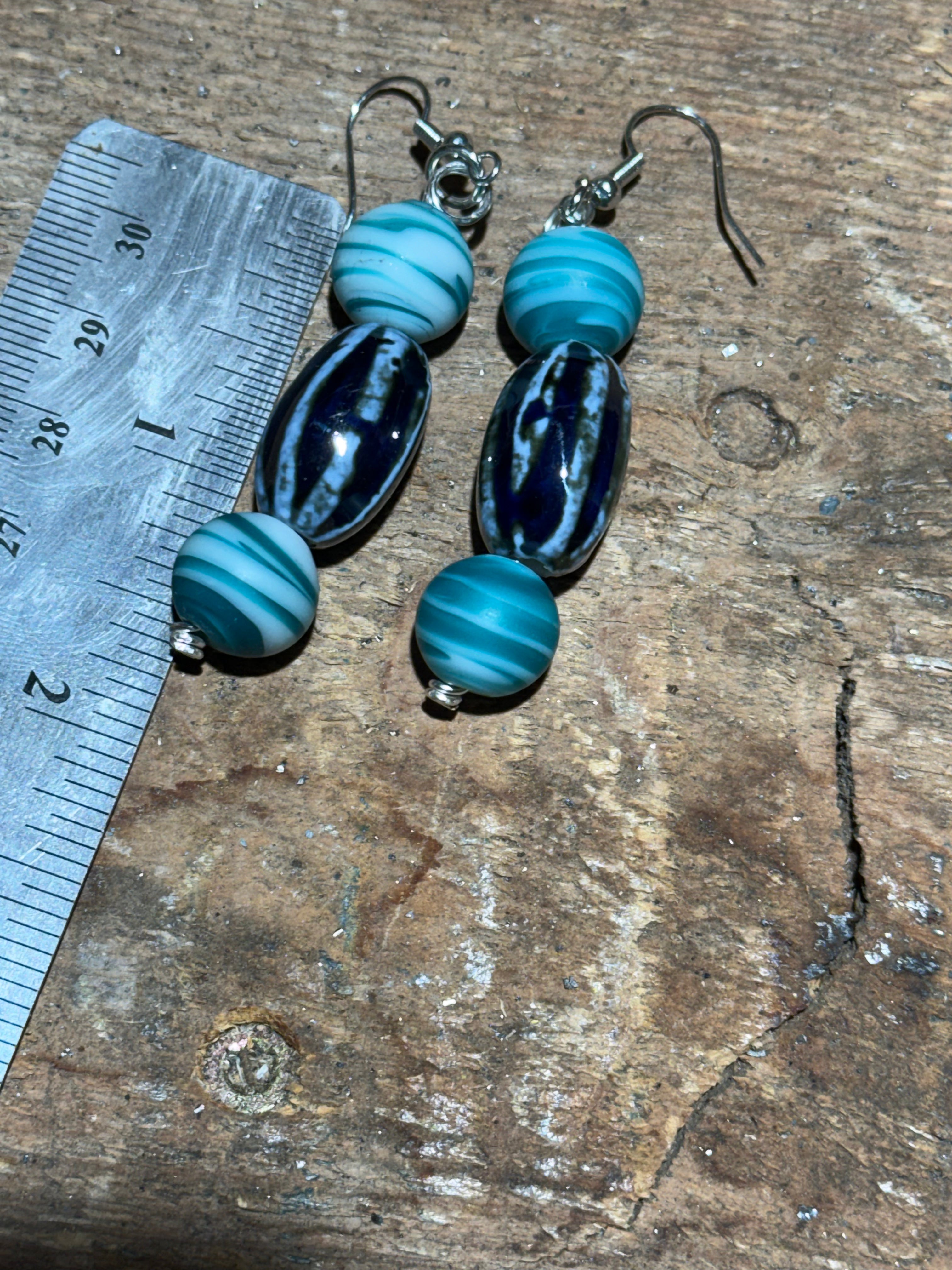 Blue bead earrings.