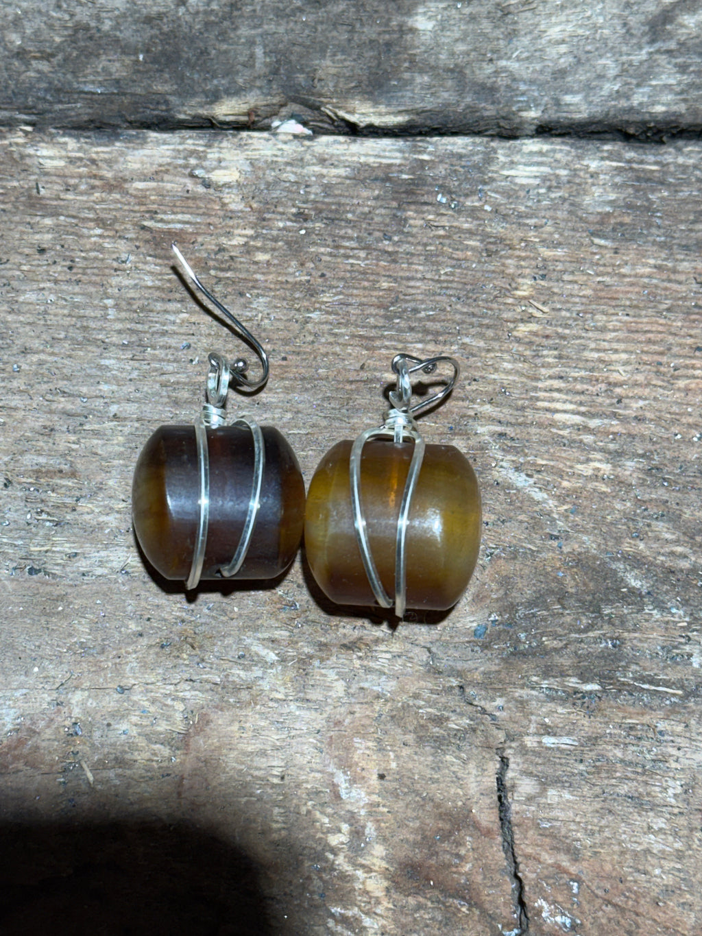 Brown/Yellow Bead Earrings.