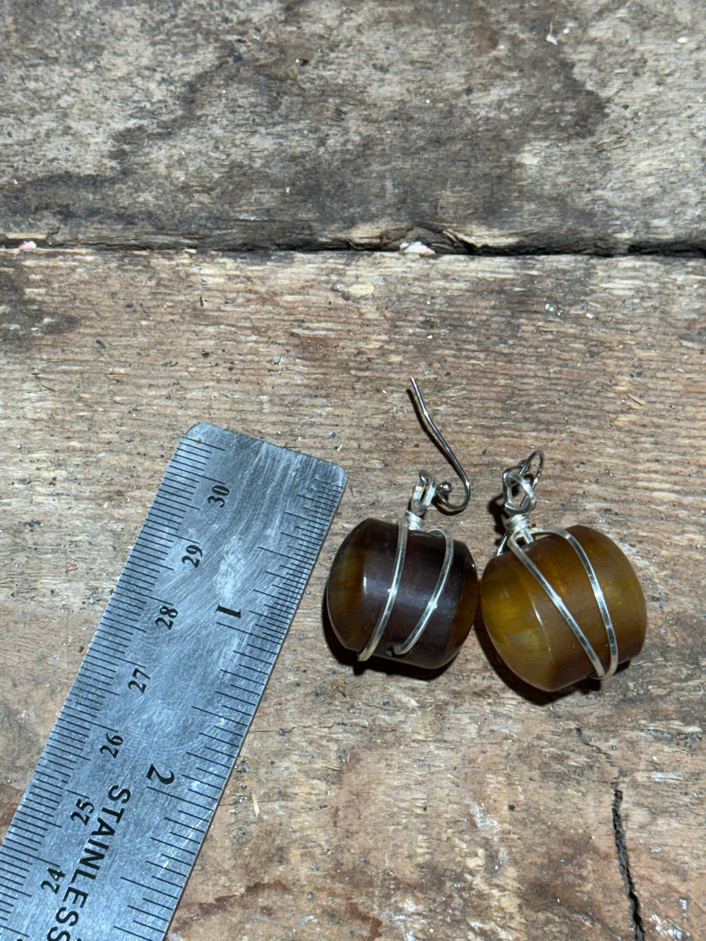 Brown/Yellow Bead Earrings.