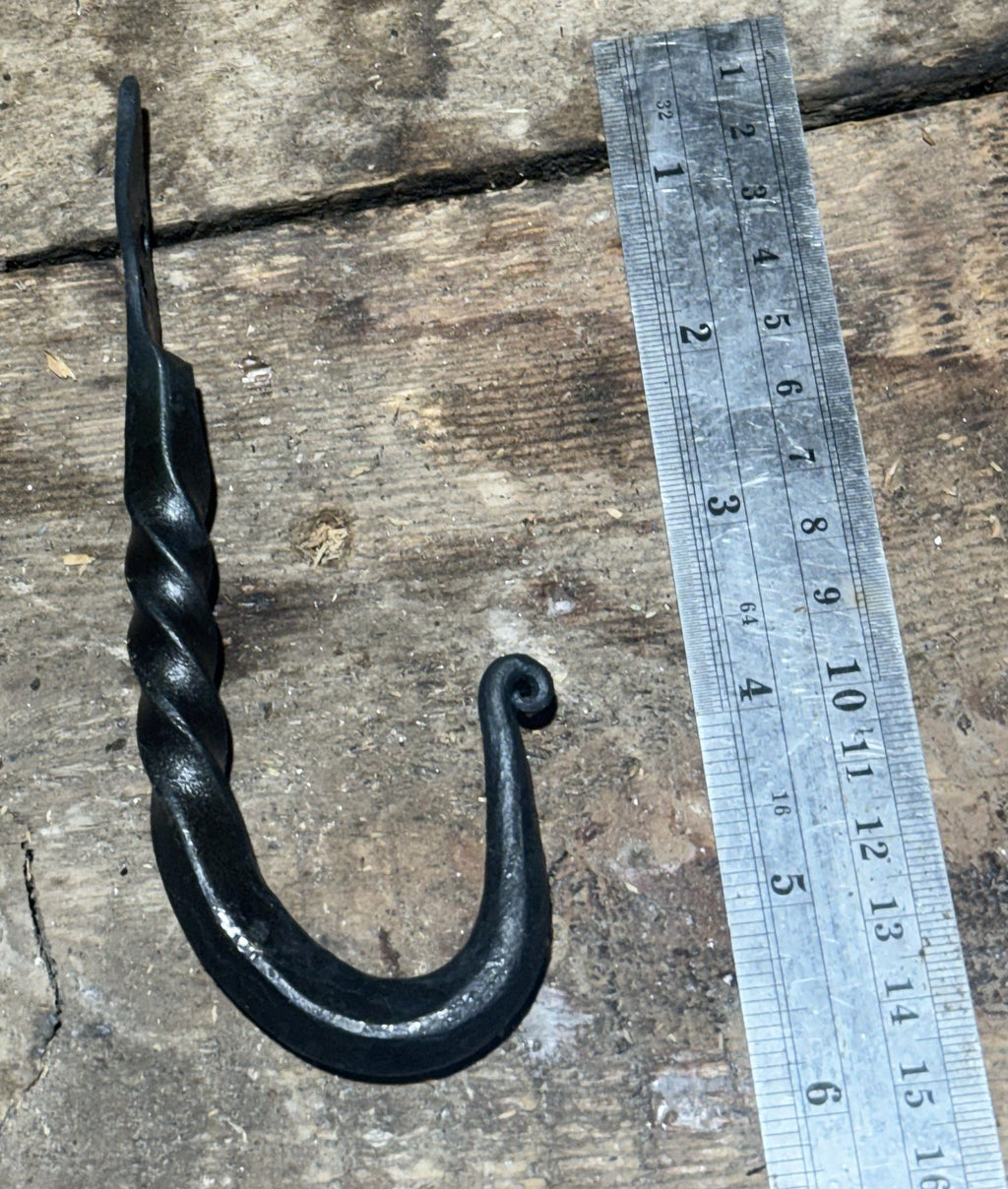 Medium hand forged twisted J hook