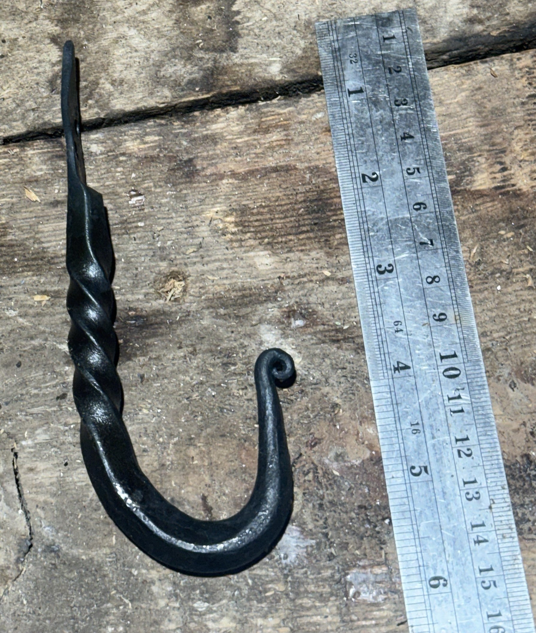 Medium hand forged twisted J hook
